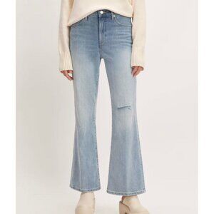 EVERLANE Women's The High-rise Flare Jeans Size 26 Regular Blue Wash Rip Knee